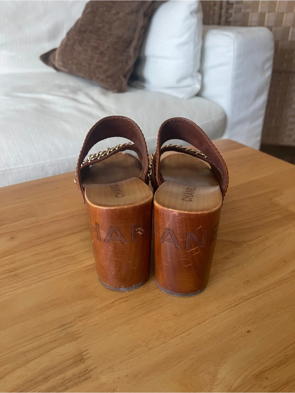 Chanel wooden platform sandals